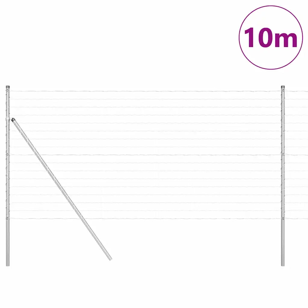 Recinzione con pali. Argento 1 x 10 m Acciaio