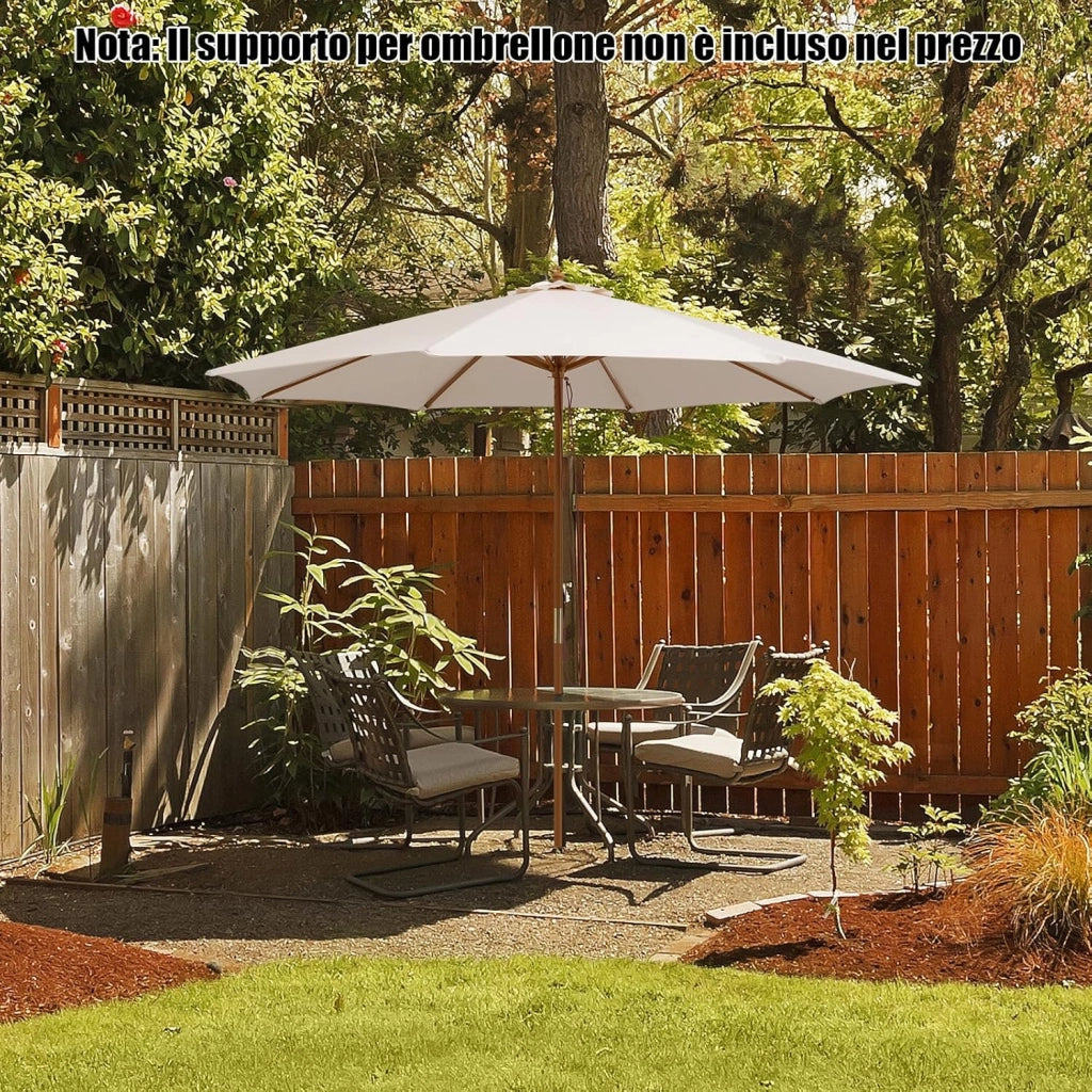 Ombrellone da Giardino 300 x 300 cm, Ombrellone Pieghevole con 8 Stecche di Bambù, 3 Altezze Regolabili, Ombrellone da Parasole Impermeabile, per Giardino Cortile Piscina (Beige)