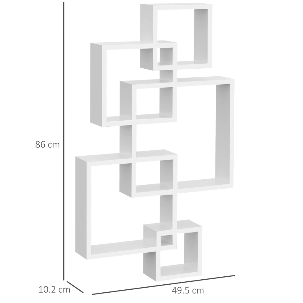 Mensola da parete moderna in legno di abete, bianca, 49,5 x 10,2 x 86 cm, 9 scomparti
