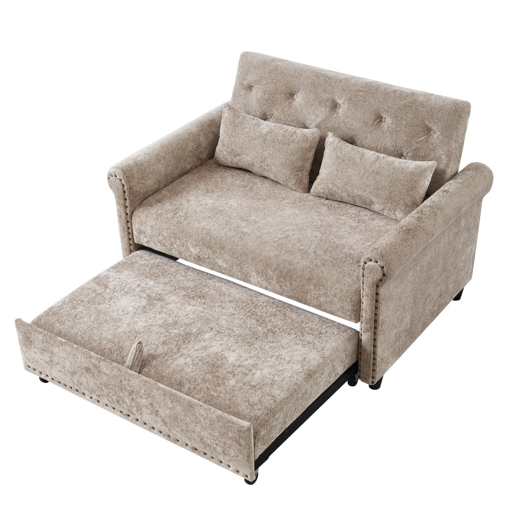 Divano letto 3 in 1 a 2 posti con schienale reclinabile; 170x98 cm; chenille marrone grigio