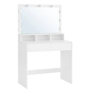 Toeletta con specchio tavolo da trucco con 9 lampadine LED orientabili 2 cassetti e 3 vani portaoggetti stile moderno bianco 12_0005169
