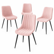 Set 4 Sedie da Pranzo Rosa in Velluto Seduta Ergonomica e Struttura in Acciaio