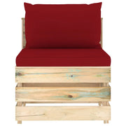 Divano Centrale Modulare con Cuscini in Legno Impregnato Verde 3074516
