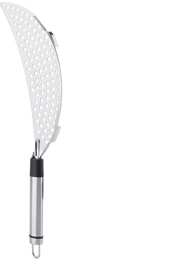 Setaccia Pasta in Acciaio Inossidabile - Manico Ergonomico - Antiscivolo - Resistente alla Lavastoviglie - 36,5 x 6,5 cm - Sostenibile e Resistente alla Corrosione - Scolapasta