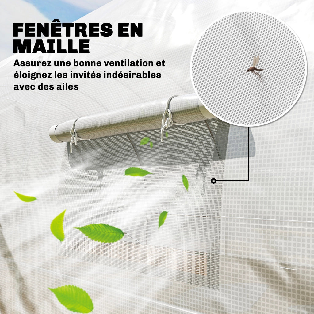 Serra tunnel da giardino 24m2 ¨C Xylo ¨C con porte e 12 finestre con zanzariere, 295x798x199cm, bianco