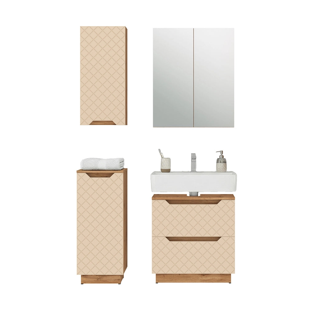 Vicco Set di mobili da bagno Rovere/cashmere con struttura in piastrelle 4 parti
