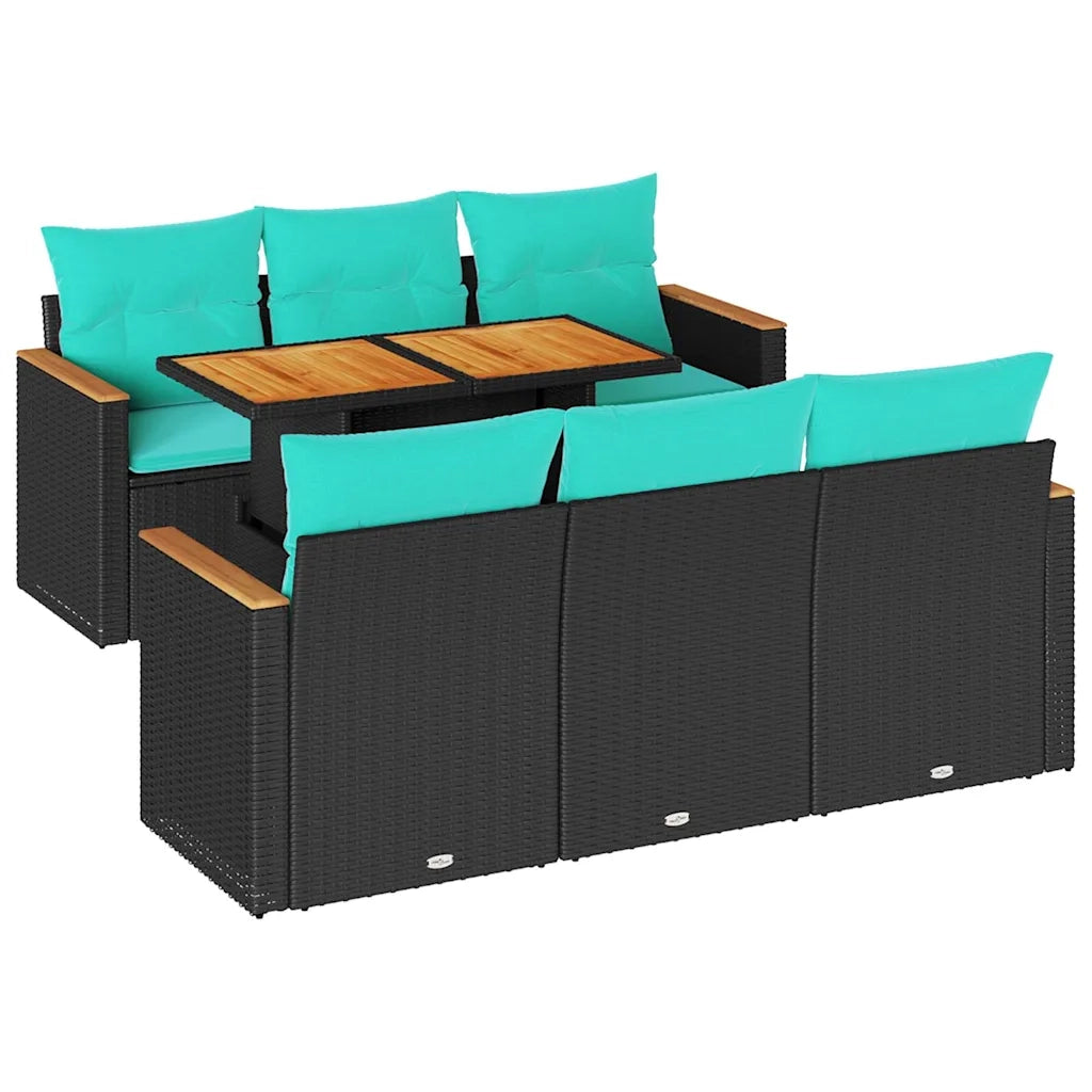 Set Divani da Giardino con Cuscini 7pz Nero Polyrattan