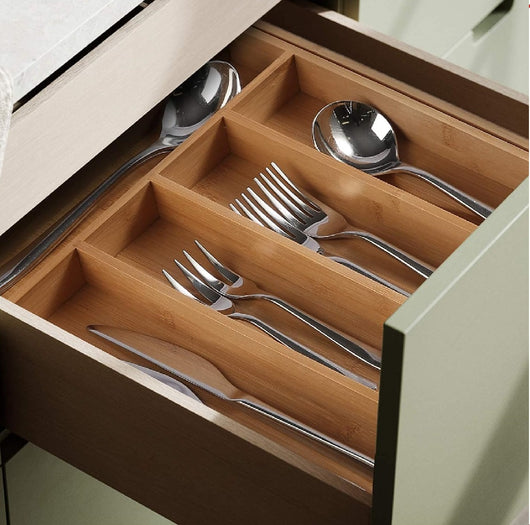 Porta Posate in Legno Bambù Espandibile Regolabile 6spazi Allungabile fino a 41cm