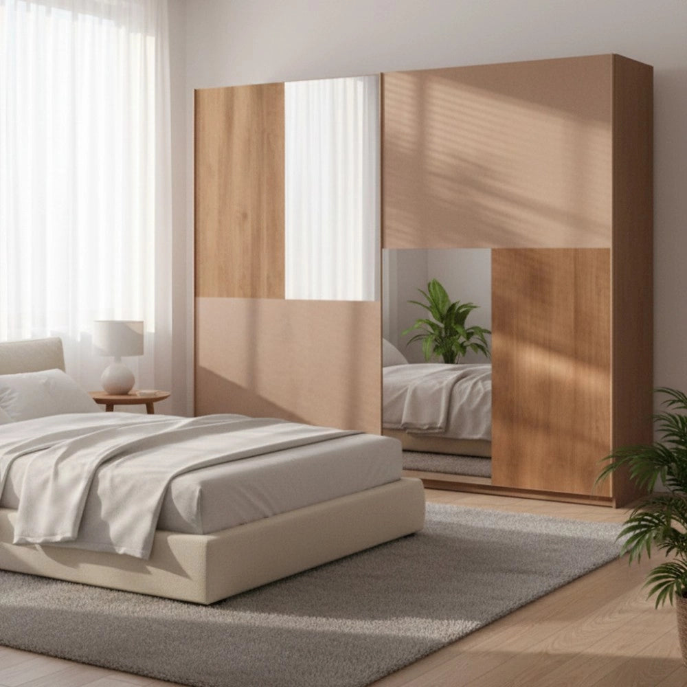 Armadio 2 ante scorrevoli con specchi Quinn 275x59x240h colore bronzo e noce mercure