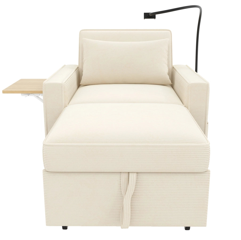 Divano letto 1 posto beige in velluto a coste con USB e Type-C
