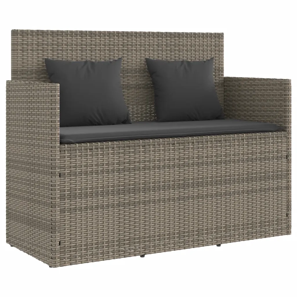 Panca da Giardino con Cuscini Grigia in Polyrattan 365763
