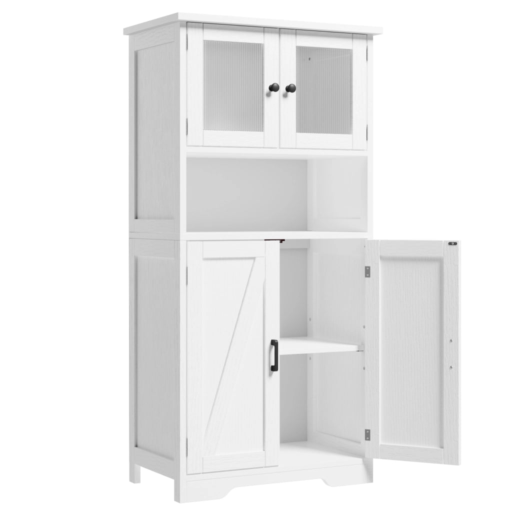 Armadio Multiuso con Ante in Vetro e Ripiani Regolabili, Bianco, 60x30x128cm