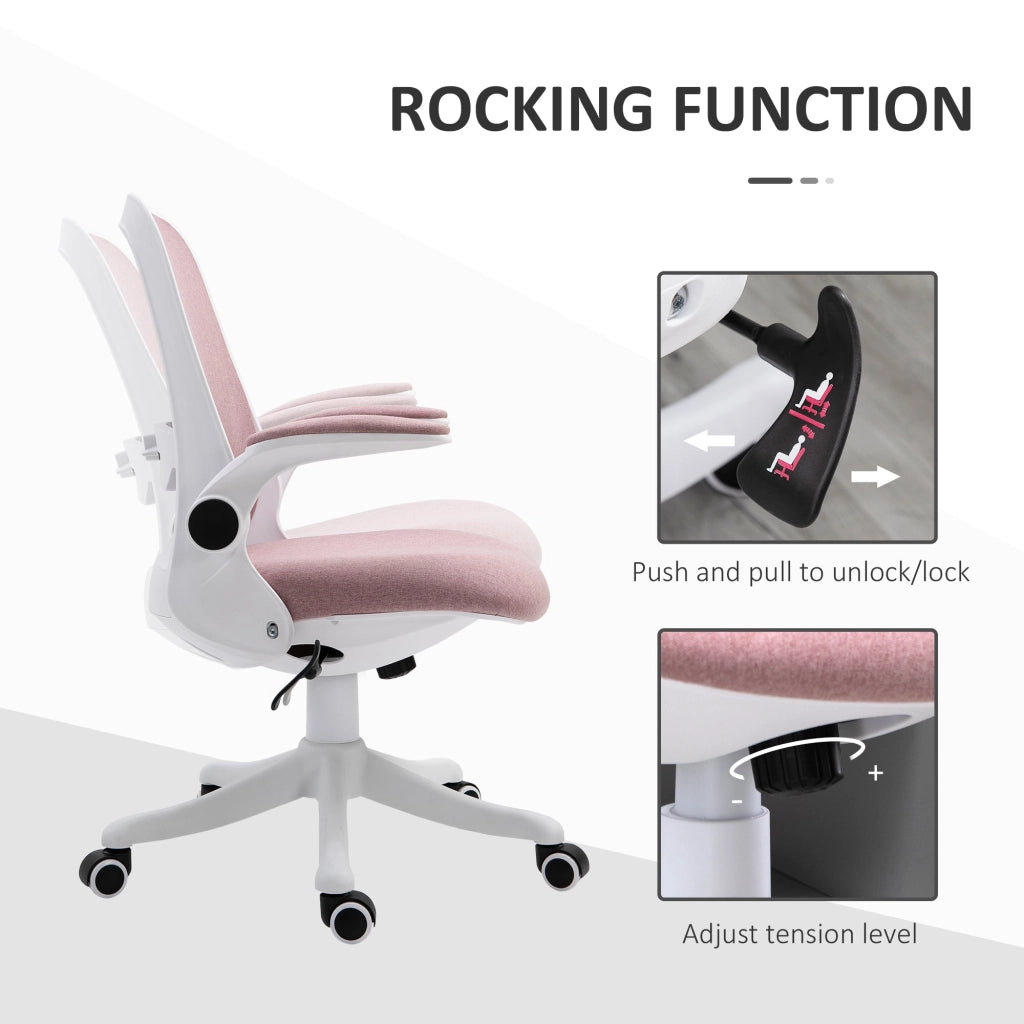 Sedia da Ufficio Ergonomica Altezza Regolabile 62,5x60x94-104 cm in Tessuto Effetto Lino Bianco e Rosa