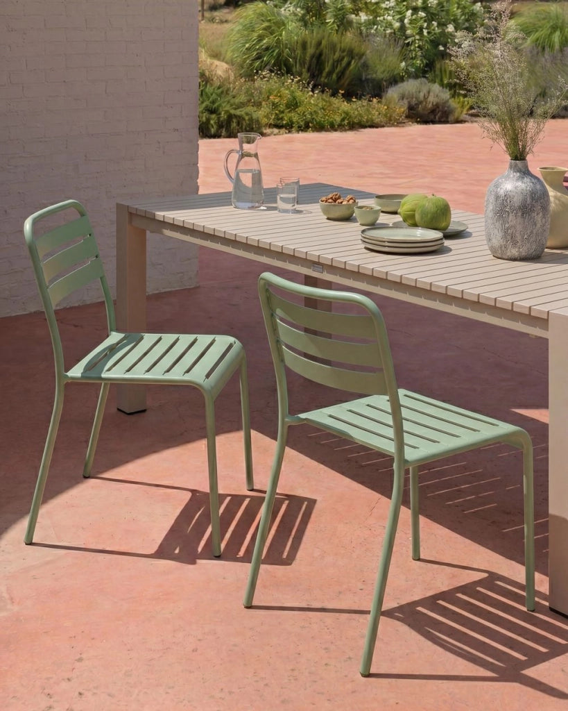 Set di 2 Sedie da Giardino in Ferro Metallo Verde Senza Braccioli Impilabili per Esterni