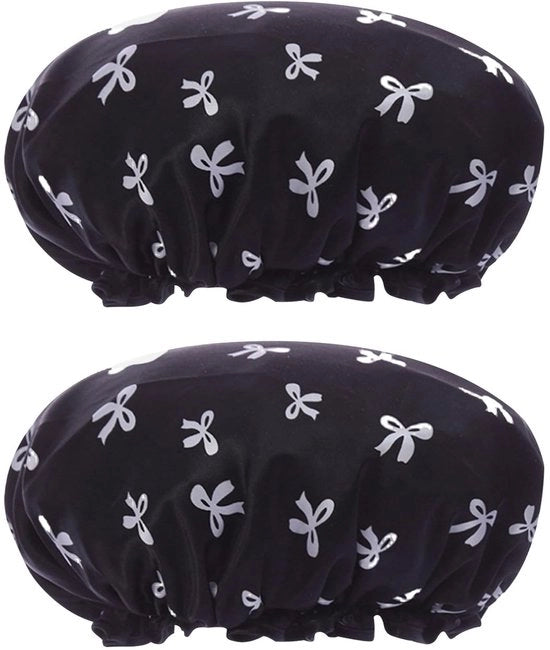 Set di 2 Douchemuti Waterresistenti - Douchemuti Reutilizzabili - Douchemuti Elastici - Douchemuti Carini - Copertura per Capelli con Tessuto Satinato + EVA