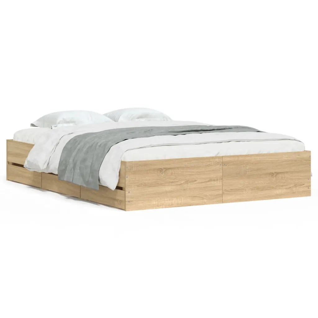 Letto matrimoniale | Letto per adulti | Giroletto Cassetti Rovere Sonoma 150x200 cm Legno Multistrato