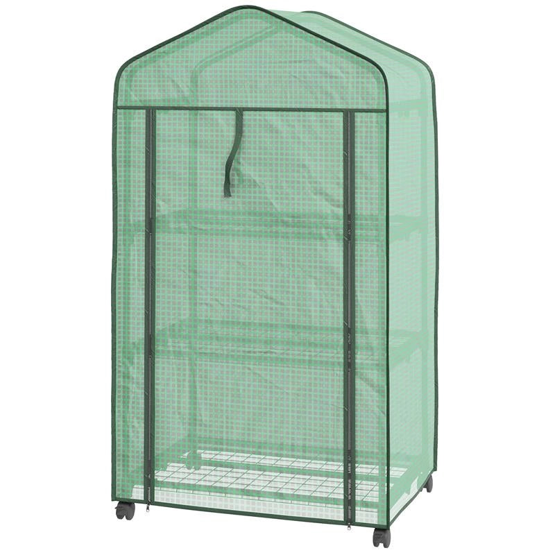 MINI SERRA DA GIARDINO CON COPERTURA IN PE, 3 RIPIANI E RUOTE, 69X49X130CM, VERDE