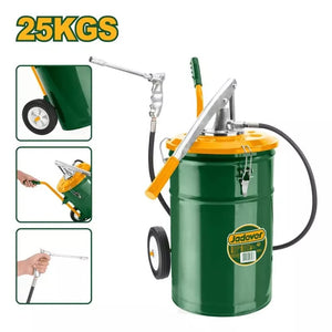 Ingrassatore Manuale Pneumatico con Fusto da 25kg in Acciaio e Ruote, Compressore a Leva per Grasso, Pistola Ingrassatri