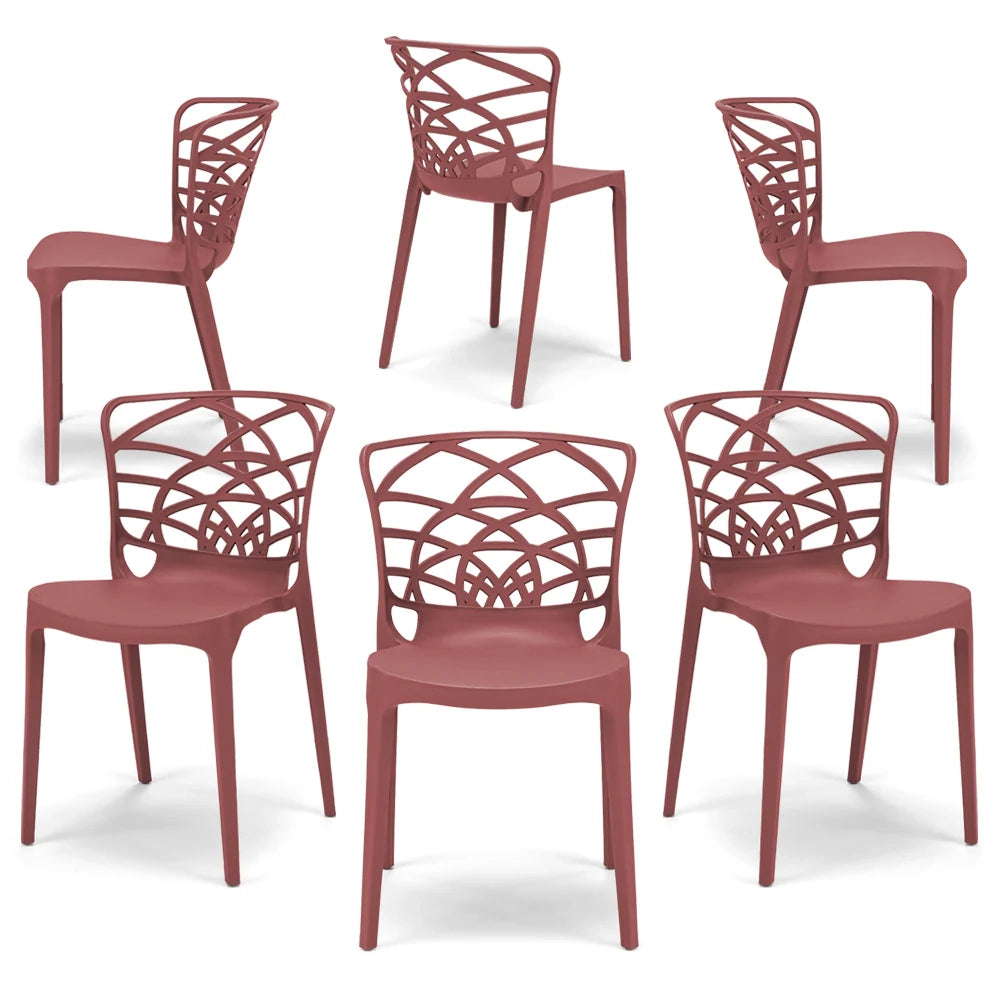 Set 6 sedie in polipropilene ARMONIA, impilabile, resistente ai raggi UV, design moderno, ideale per sala da pranzo, cucina, sala d’attesa, bar, ristoranti o giardino, colore Mattone