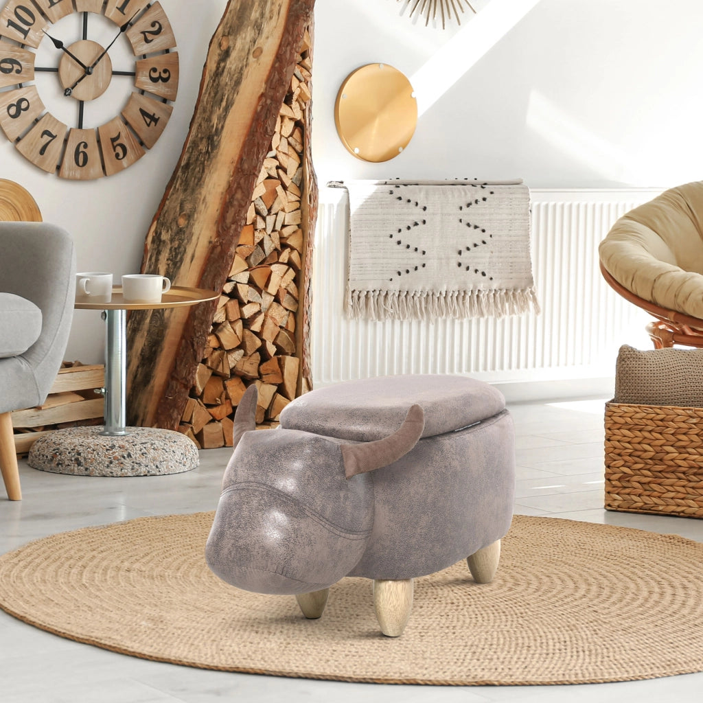 Pouf con Contenitore ¨C zephmum ¨C Marrone, Sintetico, Gambe in Legno