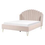 Letto con rete in tessuto poliestere beige chiaro 140 x 200 cm gambe in metallo testata retro capitonné