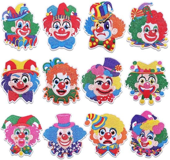 Striscia di riparazione a maglia 12 pezzi - Punti di riparazione colorati - Striscia di riparazione a maglia con punti - Clown per applicazioni - Per abbigliamento/jeans - Facile da utilizzare - Striscia di riparazione a maglia per riparazioni