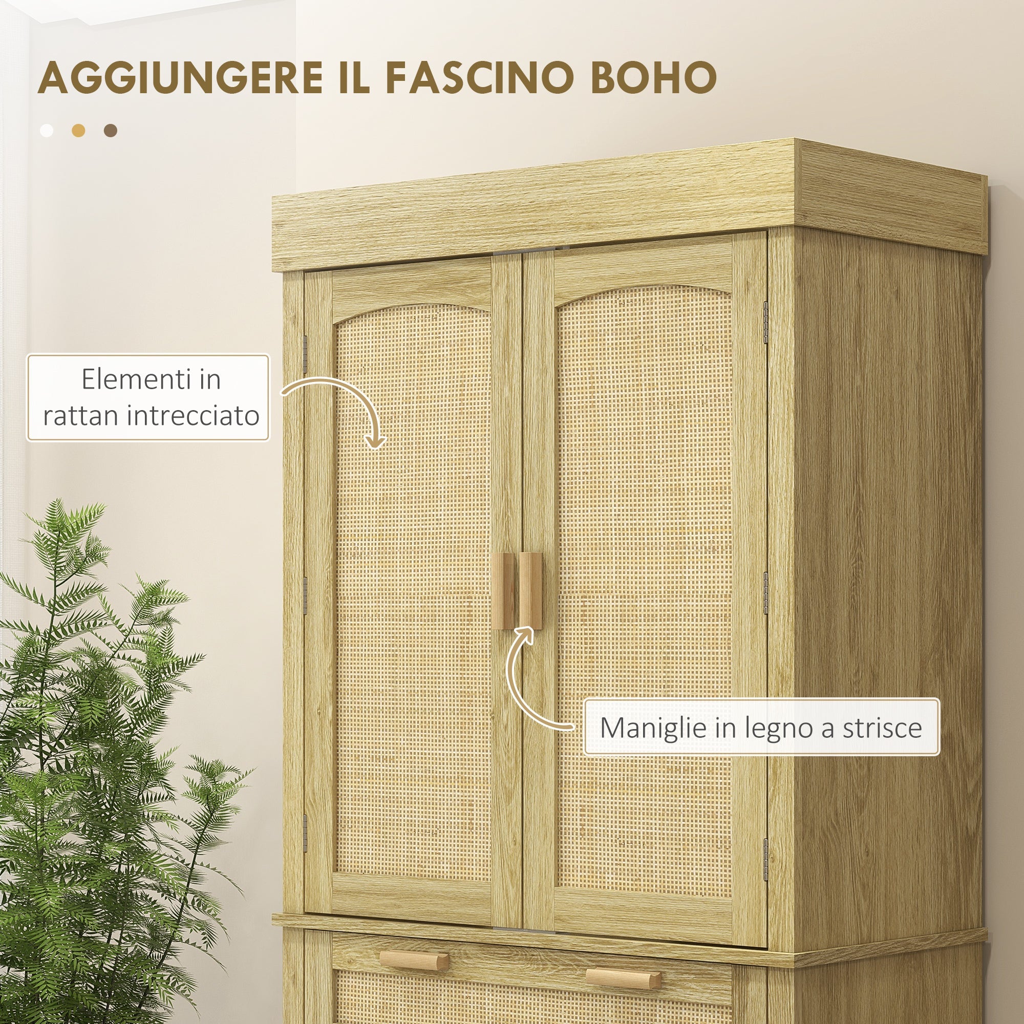 Credenza Cucina Stile Boho 2 Armadietti con Portaspezie e Cassetto 76x40x183 cm Rovere