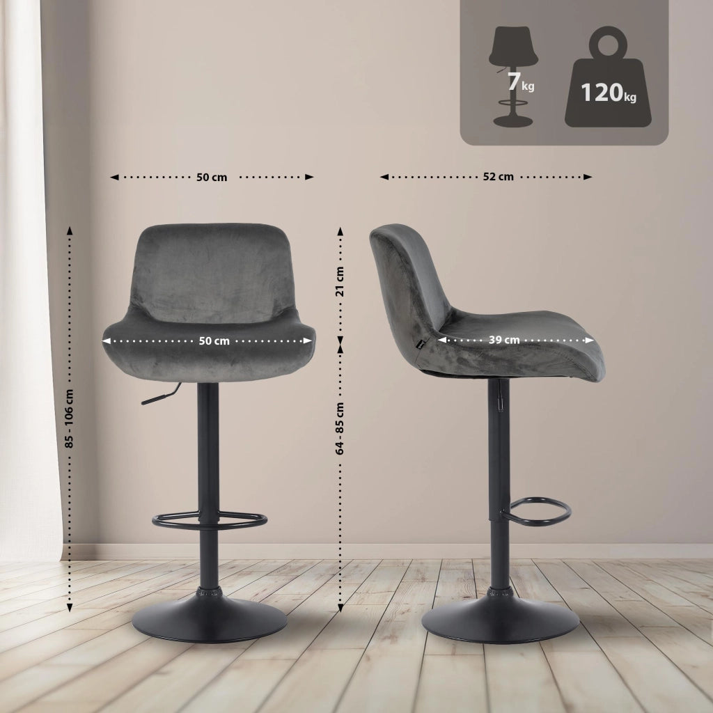 Set di 2 sgabelli da bar Solon velluto nero 4