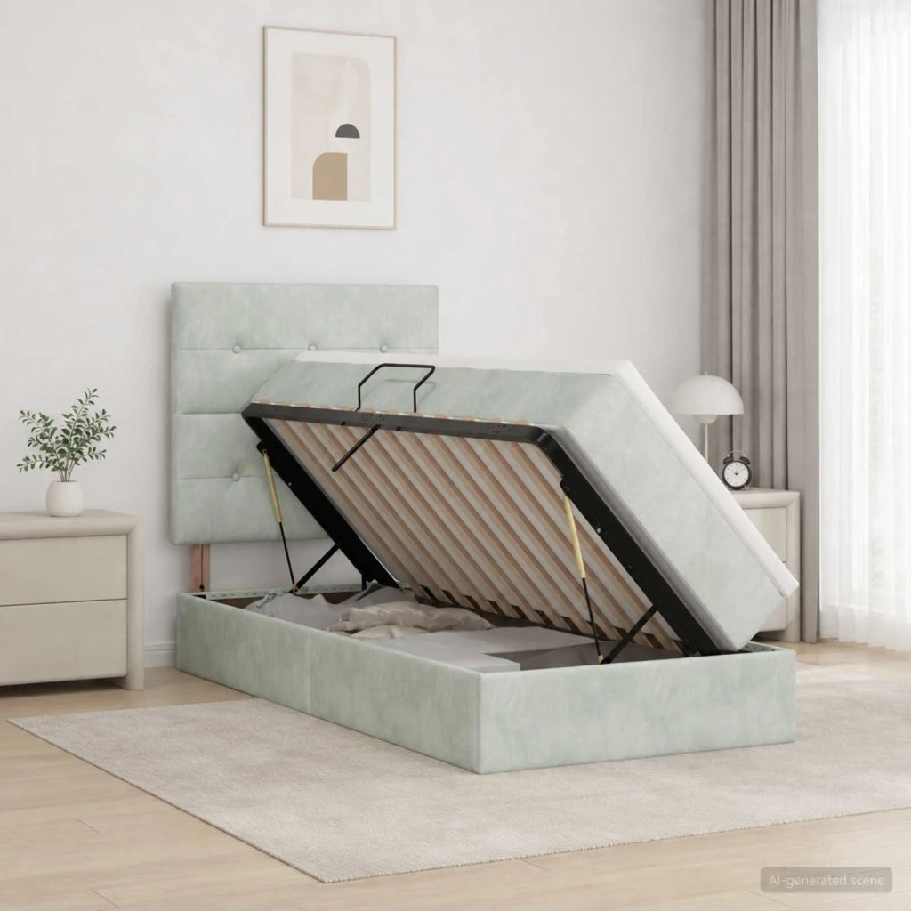 Letto con contenitore e materasso Grigio Chiaro 90 x 190 cm 3459657