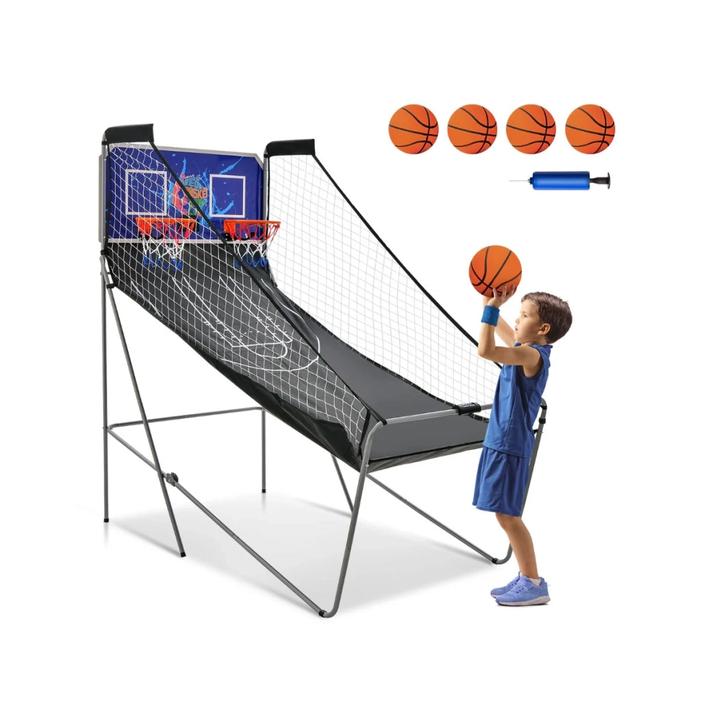 Gioco da basket arcade pieghevole 185 x 108 x 205 cm con punteggio automatico atmosfera familiare acciaio nero e blu 20_0012240