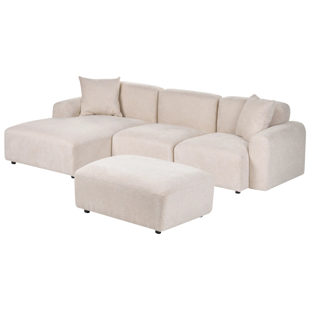 Divano modulare con poggiapiedi, rivestimento in tessuto idrorepellente, 3 posti, divano angolare, salotto moderno lato destro beige chiaro