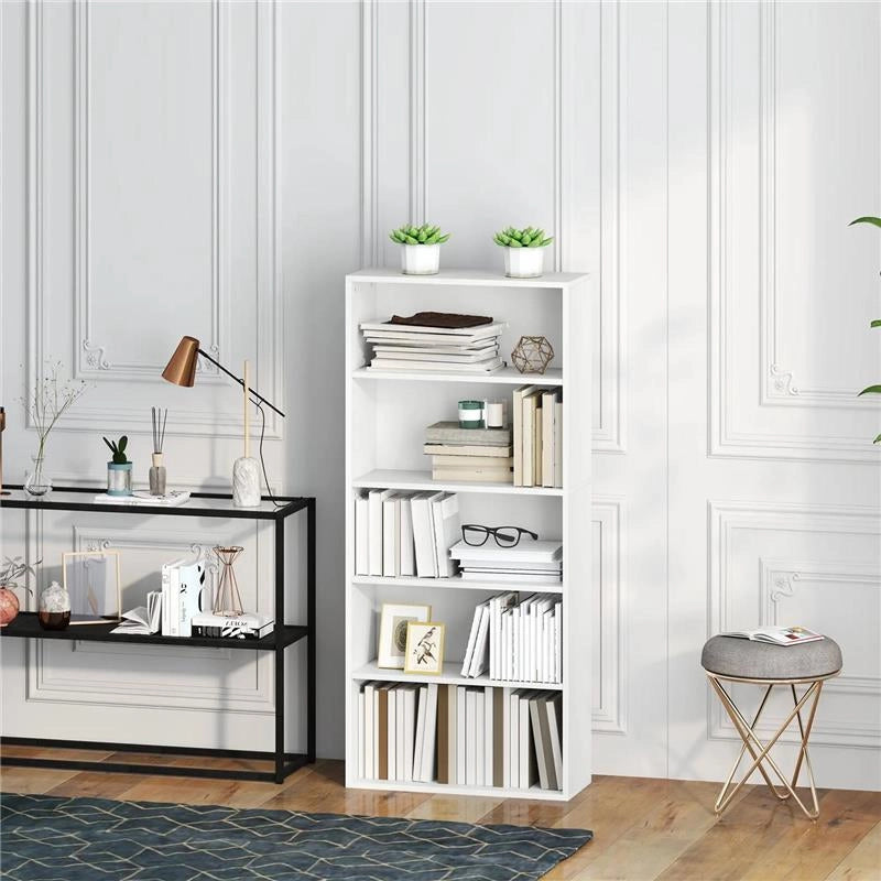 MOBILE LIBRERIA A 5 RIPIANI CON 3 SCAFFALI FLESSIBILI IN LEGNO 60X24X133.5 CM BIANCO