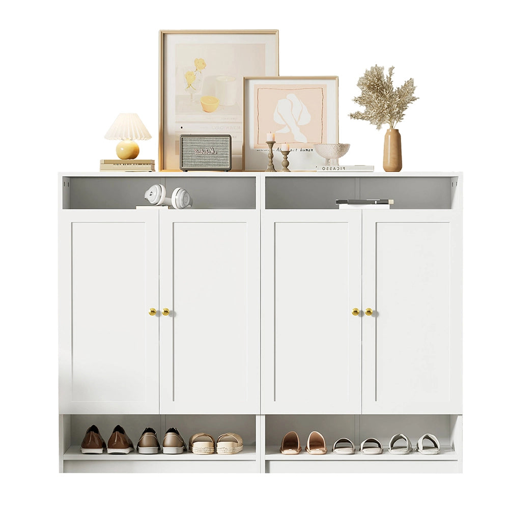 Scarpiere moderna con ripiani regolabili - Xylo - 146x34x109 - Bianco - Maniglie dorate, 2 ante