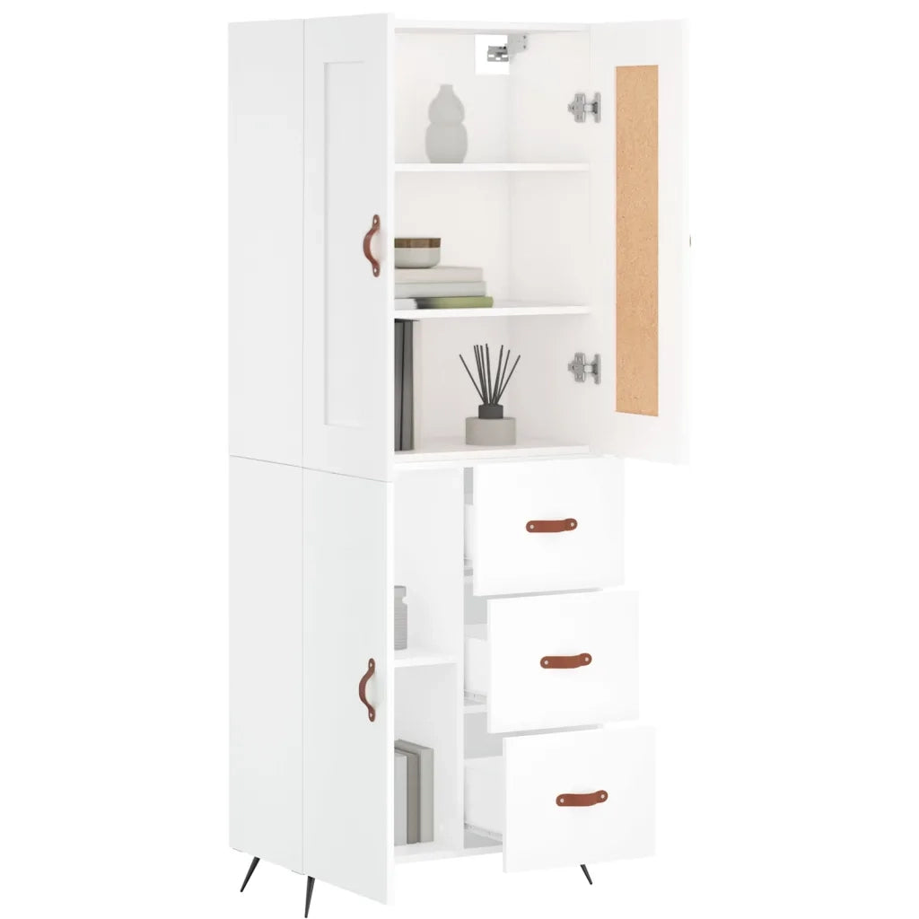 Credenza-Buffet-Armadio da cucina Bianca 69,5x34x180 cm in Legno Multistrato 662084