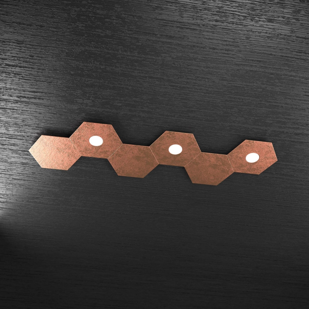 HEXAGON APPLIQUE-PLAFONIERA 3 LUCI + 3 DECORATIVO FOGLIA RAME 1142-3L3D-FR