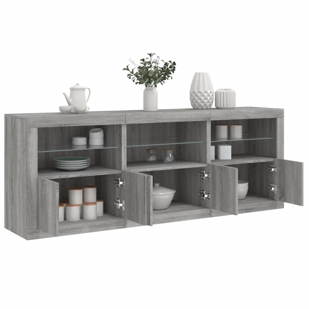 Credenza | Madia | Buffet da pranzo | Armadio da pranzo con Luci LED Grigio Sonoma 181,5x37x67 cm