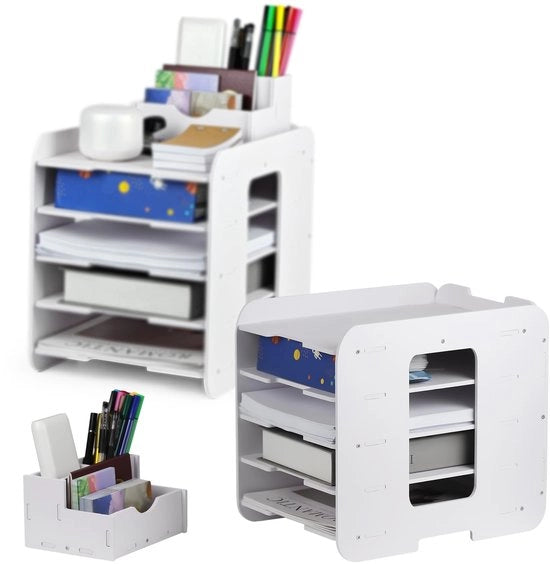 Set di archiviazione da 2 pezzi, 5 livelli, pannelli archiviabili bianchi, cassetto per documenti A4 per l'archiviazione, cassetto per documenti per la gestione e la conservazione dei documenti in ufficio