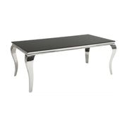 Tavolo da pranzo VELENA – Acciaio lucidato e vetro nero – 200 cm – Stile barocco moderno