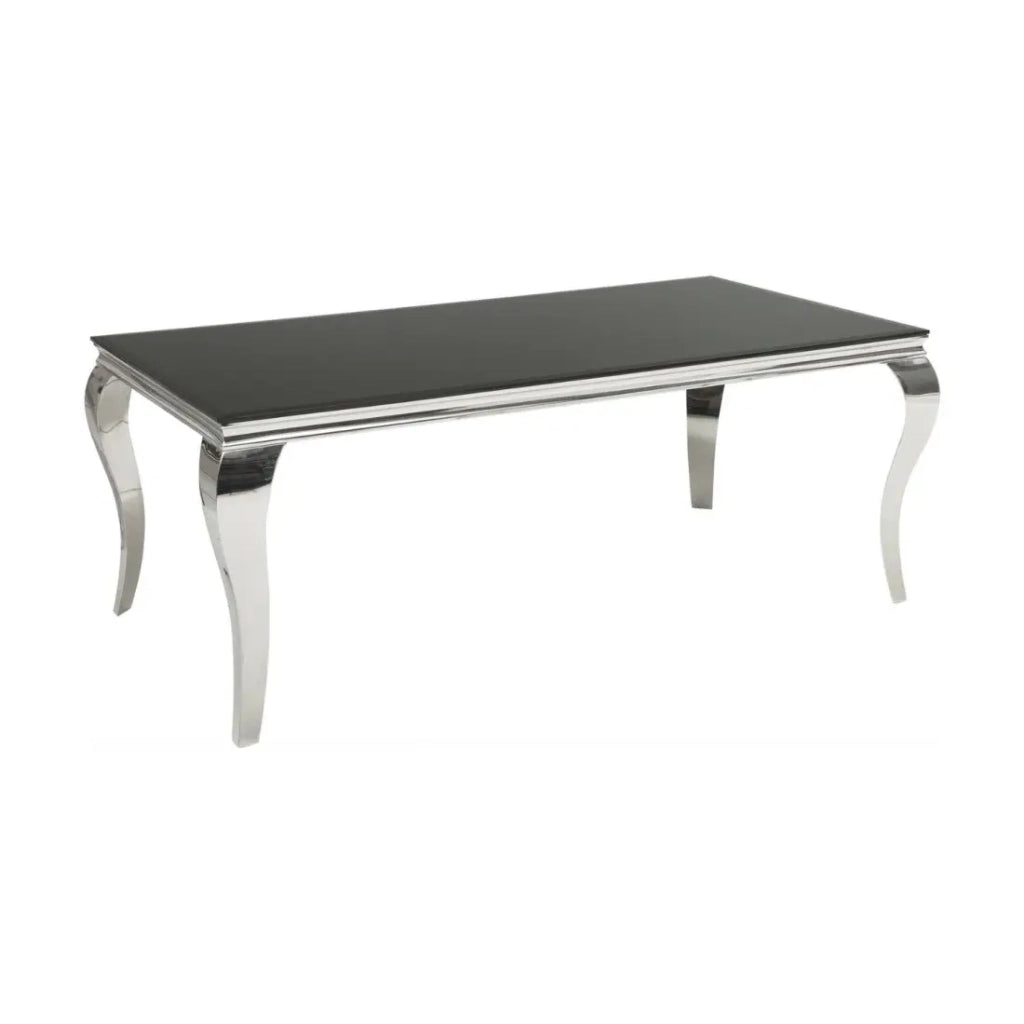 Tavolo da pranzo VELENA – Acciaio lucidato e vetro nero – 200 cm – Stile barocco moderno