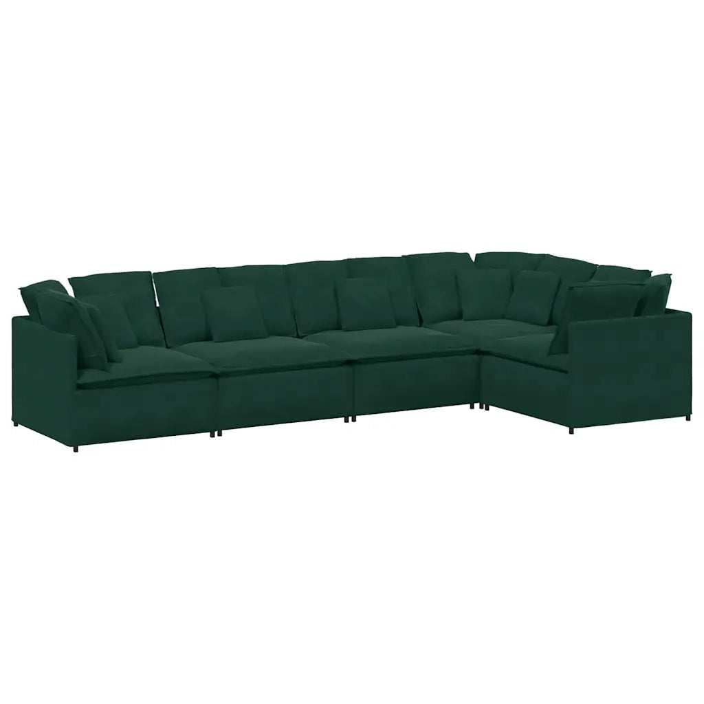 vidaXL Divano Modulare con Cuscini in Velluto Verde Scuro