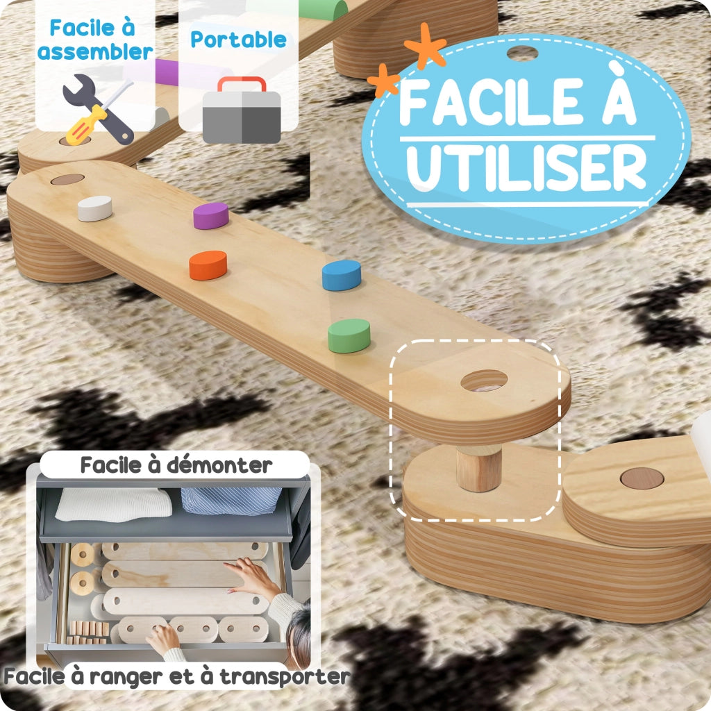 Tavola di equilibrio in legno per bambini ¨C zephmum ¨C 3-8 anni, con pietre colorate