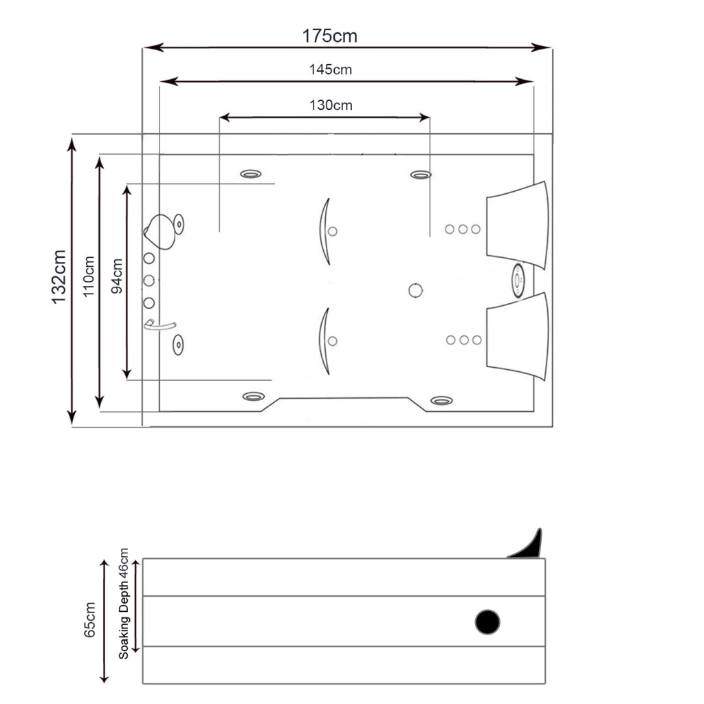Vasca idromassaggio bianca 175 X 132 cm Cromoterapia 14 getti – Lulu
