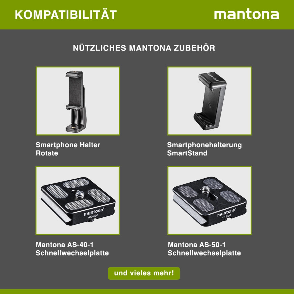 Mantona 21185 kaleido mini foto/tavolo e treppiede da viaggio incl. testa a sfera con piastra a sgancio rapido e borsa per il trasporto argento lucido/metallico