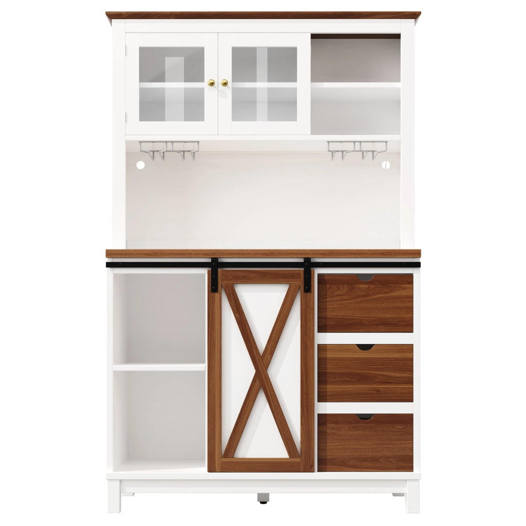 Credenza alta 104x40x180 cm bianca in MDF， metallo e vetro con LED