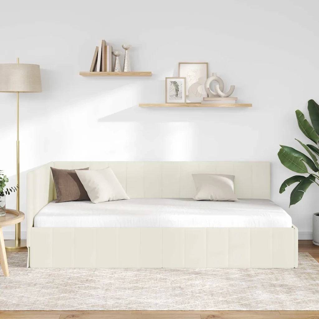 Cornice del letto ad angolo Crema 100 cm x 200 cm Velluto