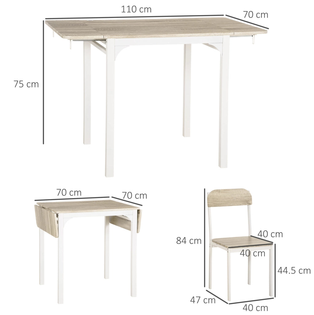 Set da pranzo 3 pezzi 110 x 70 x 75 cm naturale bianco - tavolo pieghevole