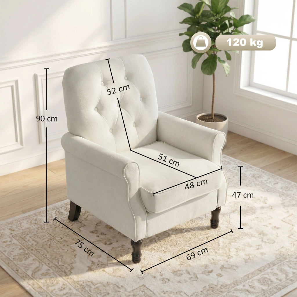 Poltrona tessuto lino crema ¨C Xylo ¨C imbottitura spessa con cuscino a molle 69x75x90cm