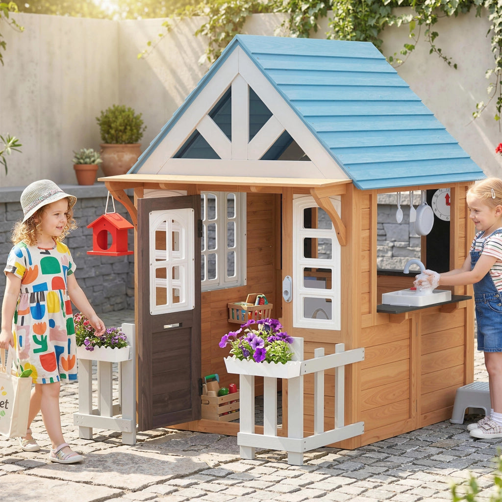 Casetta bambini in legno con cucina gioco ¨C zephmum ¨C marrone