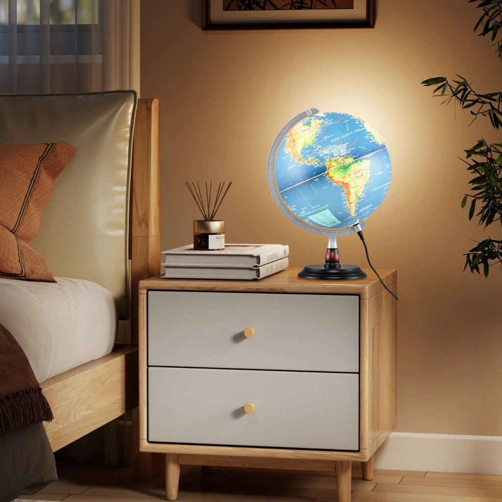 Globo terrestre supporto in legno e mappa chiara per bambini e adulti, Globo terrestre decorazione educativa da scrivania per casa-Decorazioni casa