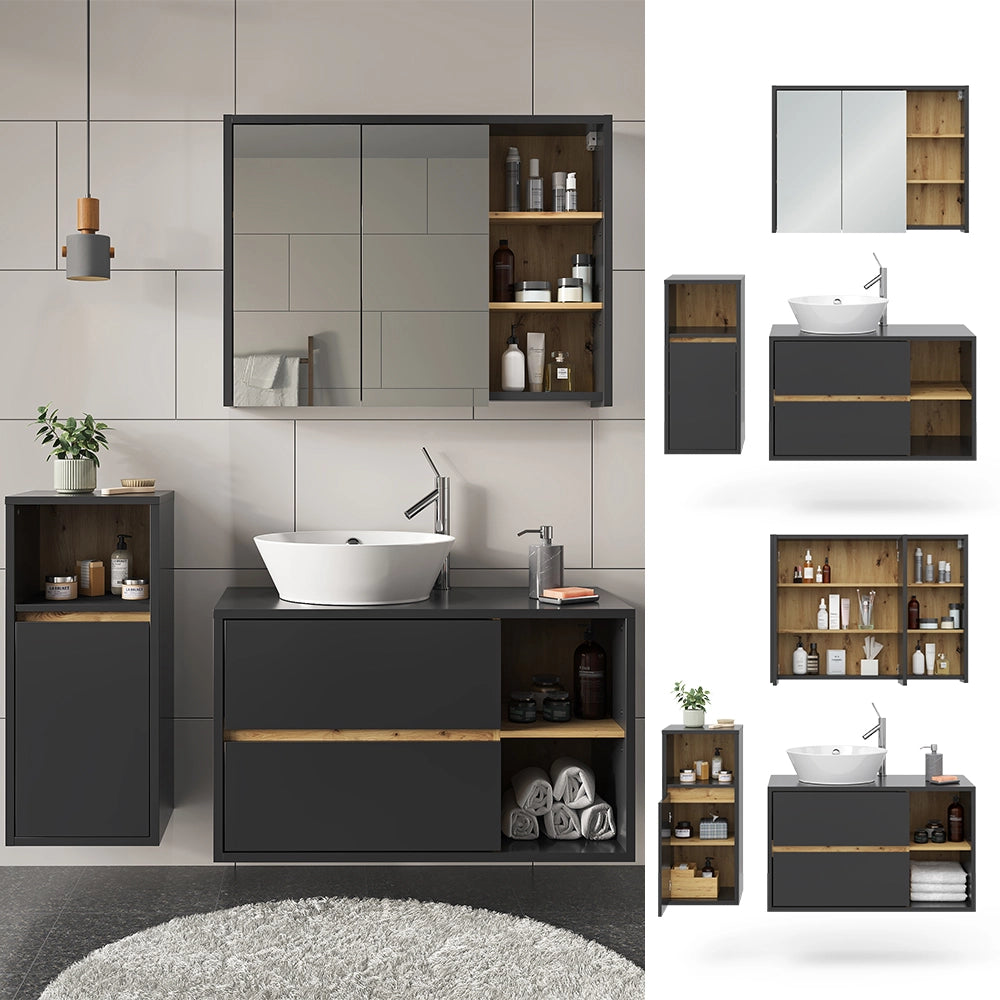 Vicco Set di mobili da bagno Antracite 3 parti, con mobile midi